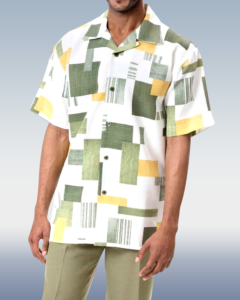 Textured Two-Piece Short Sleeve Printed Walking Pants