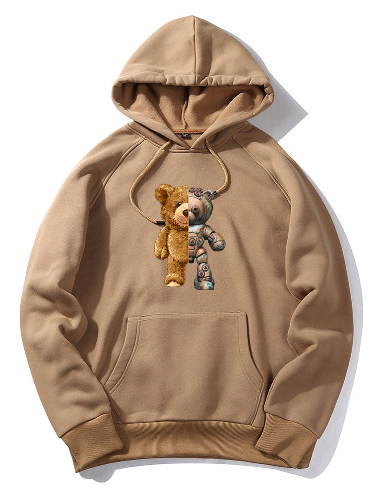 Robot Bear Graphic Print Hoodies