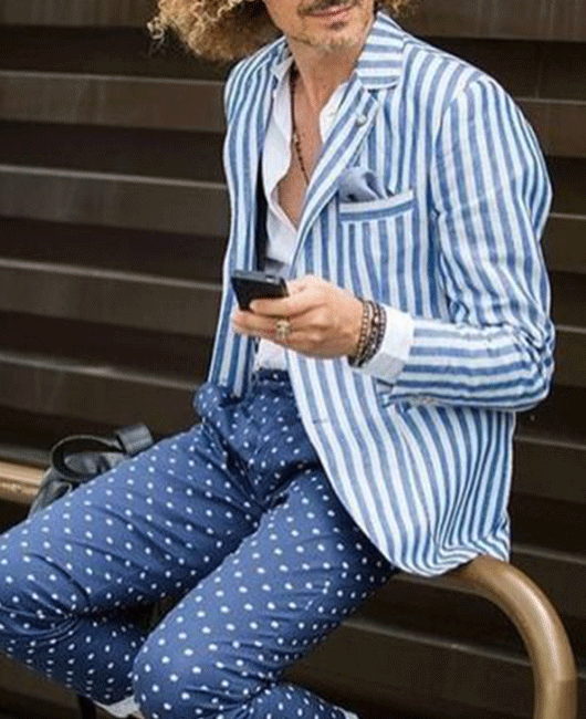 OK Casual Vertical Stripe Lapel Collar Chest Pocket Blazer