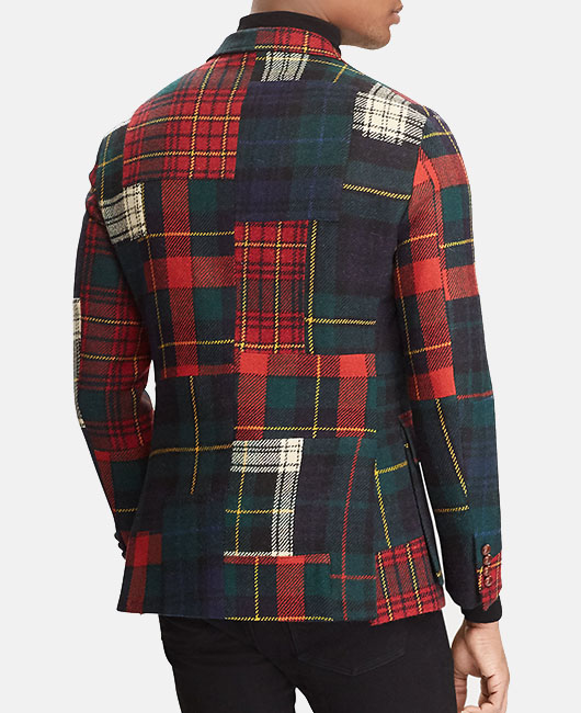 Business Plaid Colorblock Notch Lapel Single Breasted Woolen Blazer