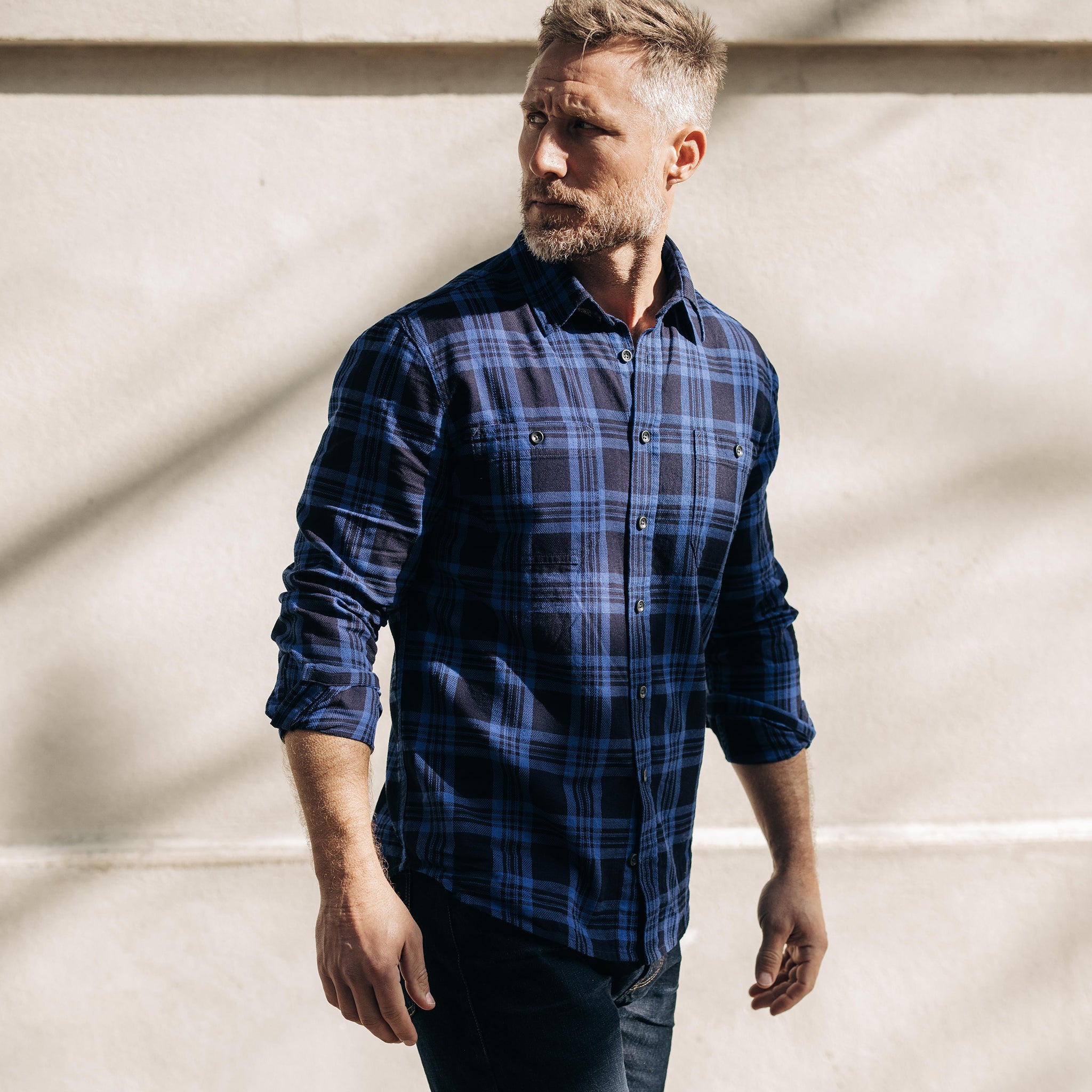 The Utility Shirt in Rinsed Indigo Plaid