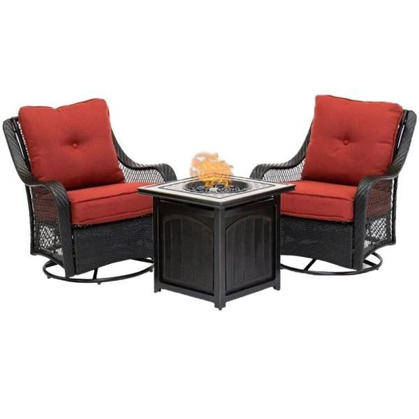 3/5-Piece Steel Patio Fire pit Conversation Set with Sahara Sand Cushions and 26 in. Square Fire pit Side Table